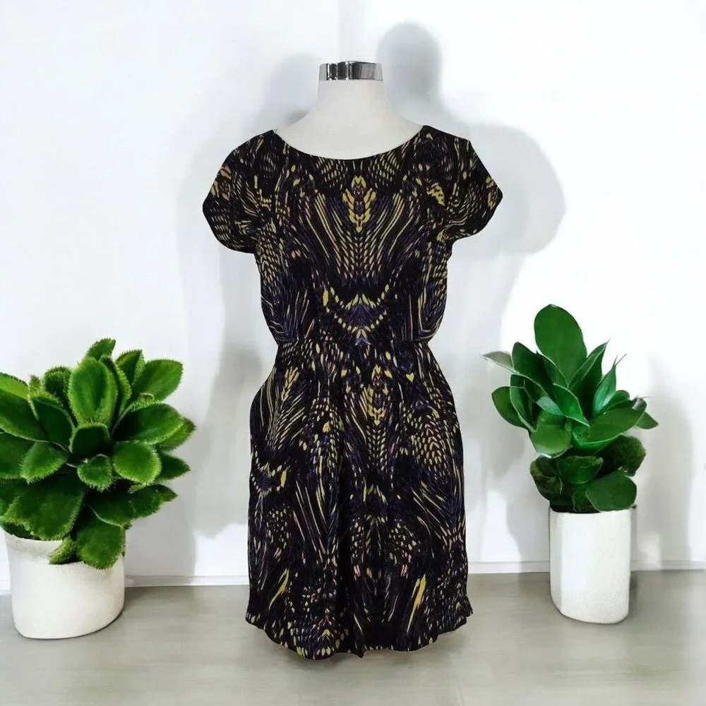 Cynthia Steffe 100% Silk Cap Sleeve Dress in Abstract Butterfly Print